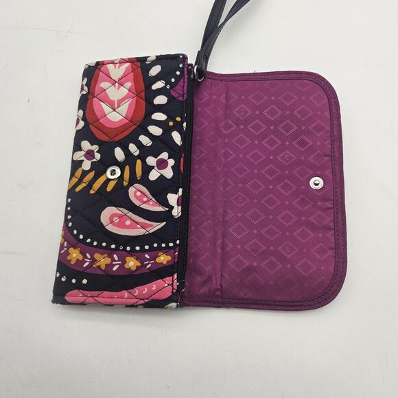 Vera Bradley Wristlet Wallet Womens Black Multicolor Paisley Quilted Zip Snap - Picture 4 of 11